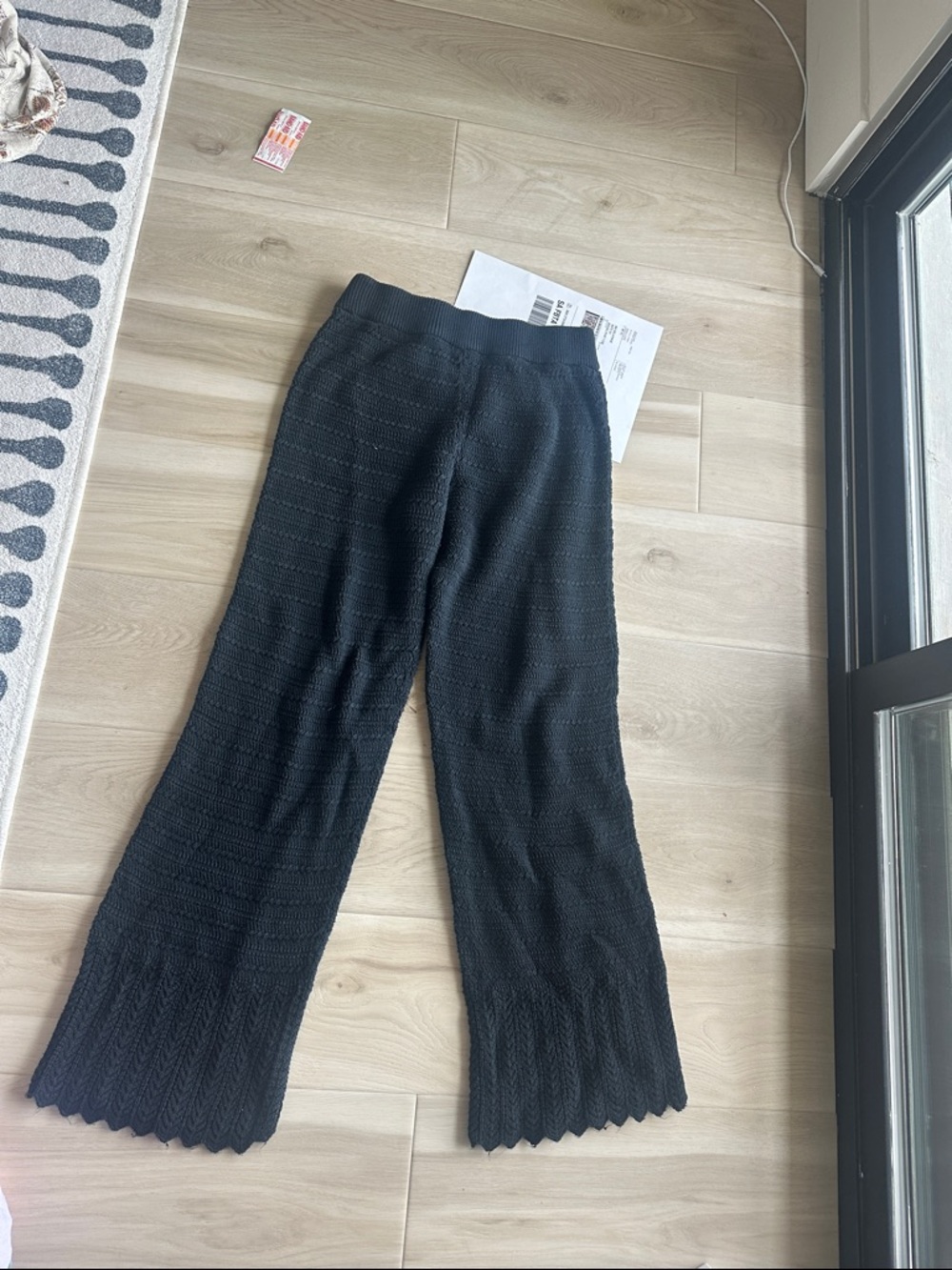 Abercrombie & Fitch Black Wide-Leg Knit Pants with Scalloped Hem